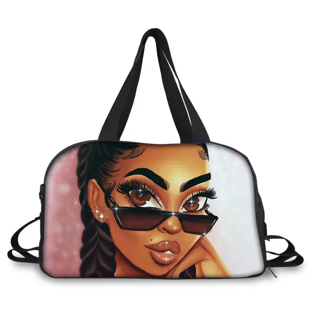 Bolso de lona de diseño personalizado para mujer, bolsa de equipaje con estampado de arte africano, negro, plegable, con logotipo