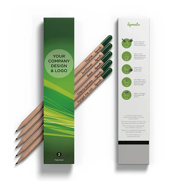 Sprout caixa personalizada para 5 lápis, presentes de negócios promocionais
