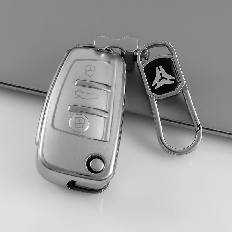 Type-C 3 button cover+Metal Keychain-Silver