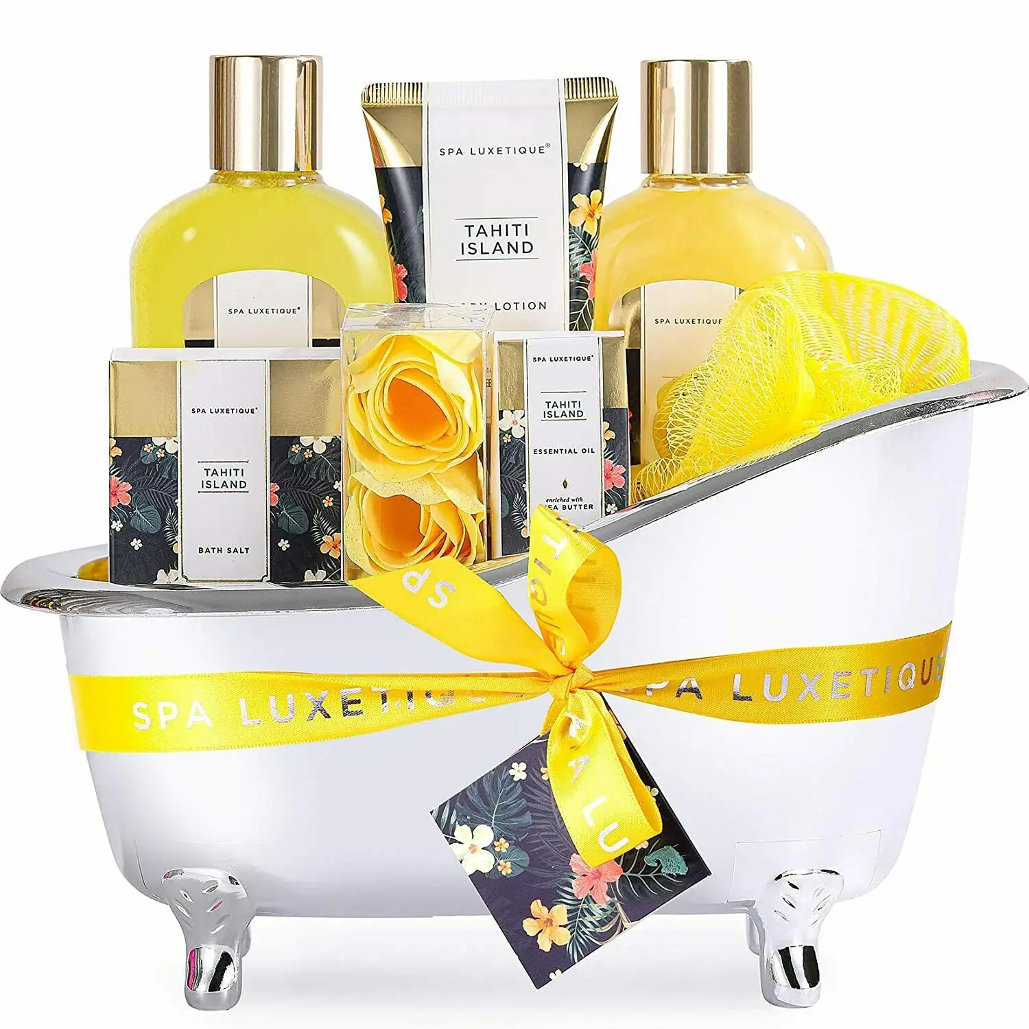 Cesta de Spa relajante para mujer, juego de Baño y Cuerpo de la isla Tahiti con aceite esencial, regalo del Día de la madre, 10 Uds.