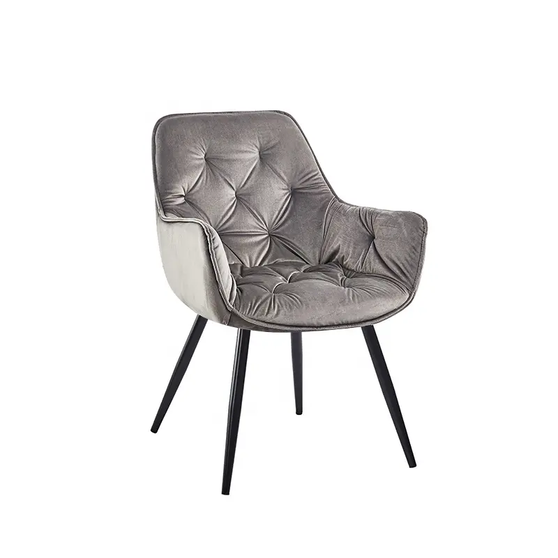 Лидер продаж, мебель для ресторана, современный простой бархатный обеденный стул из цветной ткани с металлическими ножками, обеденный стул из серого бархата