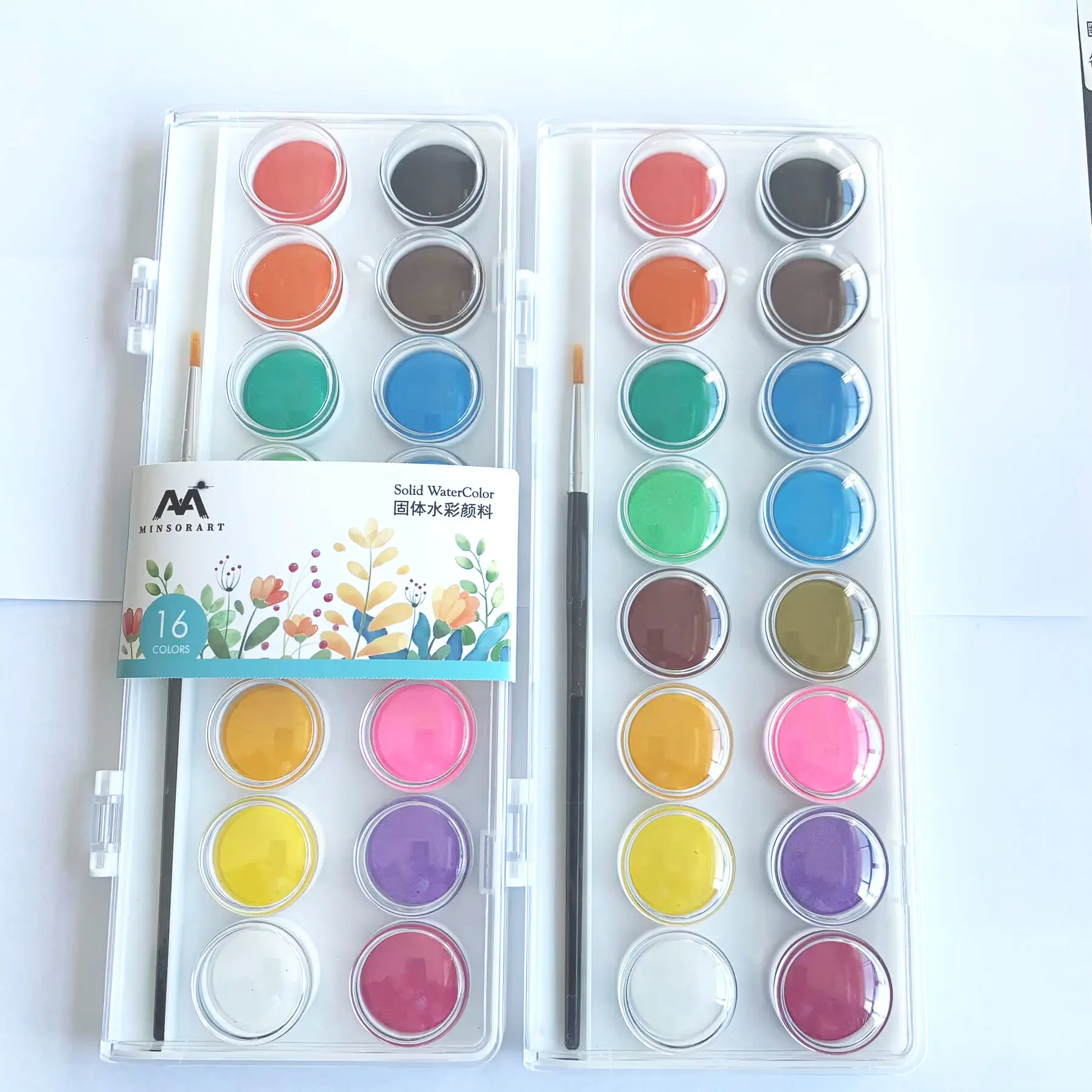 Hot Sale 16 Farben runde Form Gouache Aquarell Farbe Kuchen Set