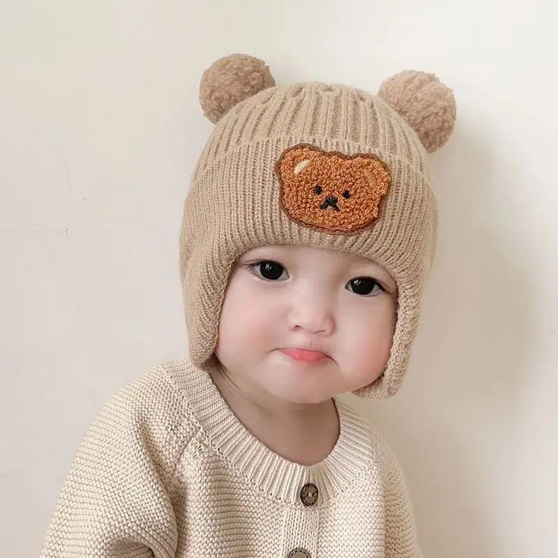 Fábrica inverno bebê recém-nascido chapéu bebê beanie cone quente malha urso lã de algodão liso chapéu macio casual chapéus para crianças