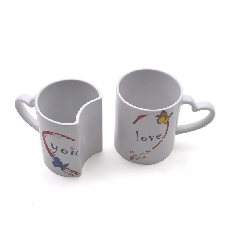 Tazas de cerámica con mango en forma de corazón para parejas, tazas de amantes en blanco, sublimación, 11oz, 2021