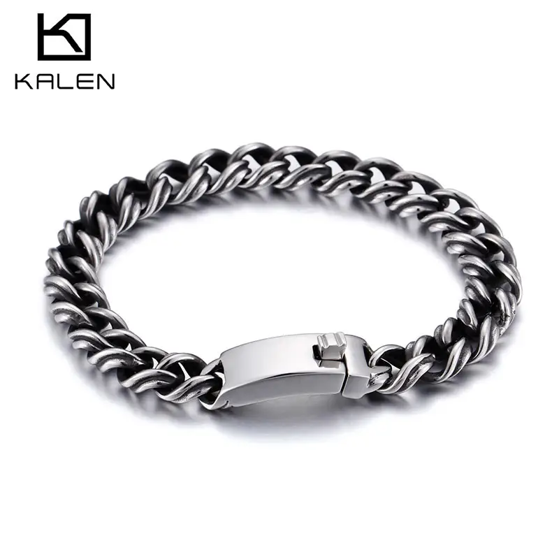 Kalen pulseira de corrente cubana, bracelete de aço inoxidável 316l, joias masculinas KB79020-BD