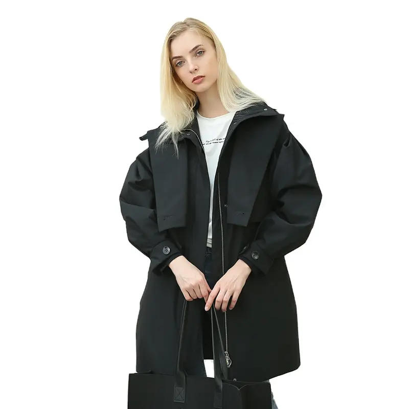 2023 블랙 플러스 사이즈 여성 코트 후드 트렌치 무거운 코트 화이트 오리 모피 레이디 양털 겨울 자켓
