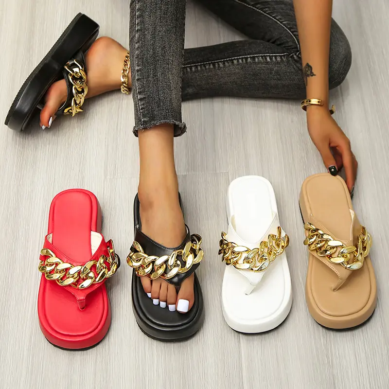 Summer Women's Sandals For Women And Ladies Chain Stylish Mujer Platform Shoe Flat Female Flip-flops Slipper