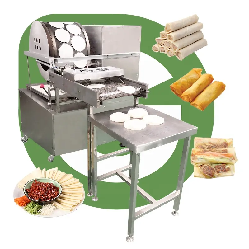 Máquina automática para hacer panqueques de arroz Mesin Kulit Samosa Lumpia Pastelería Injera Spring Roll Sheet Wrapper Maker