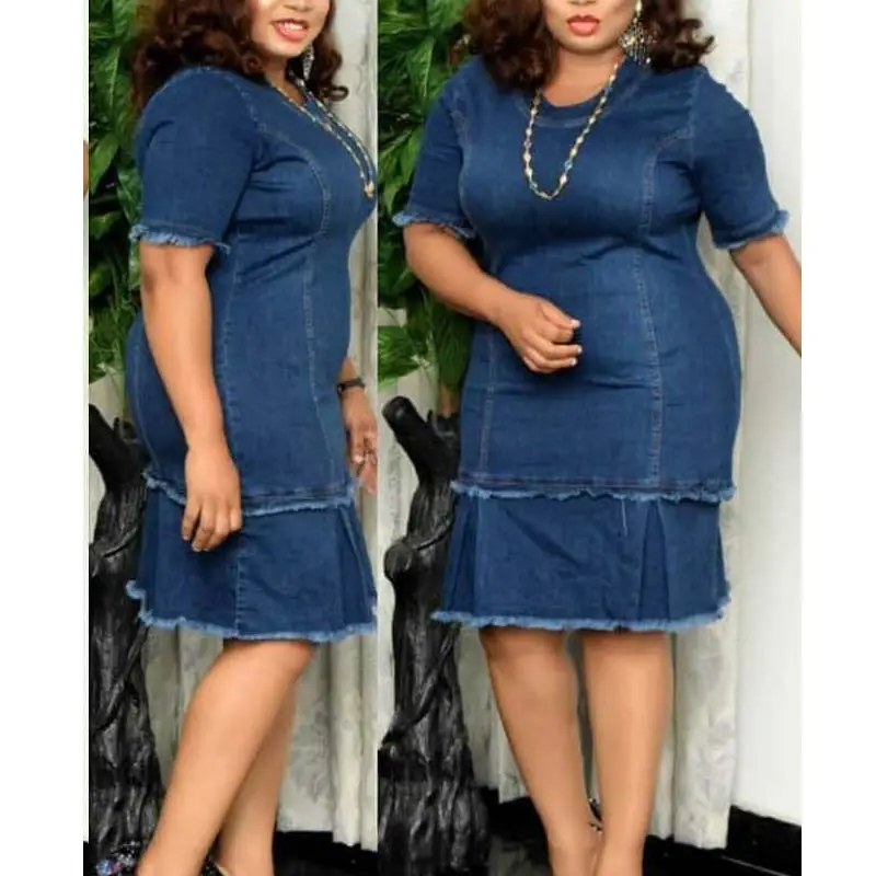 Turquie vente en gros dames vêtements grande taille à manches courtes mère lavé Denim robe femmes robes été Mini robes décontractées 100