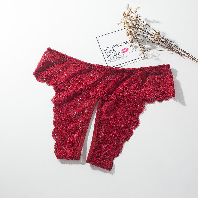 Dark Red front split crotchless panties