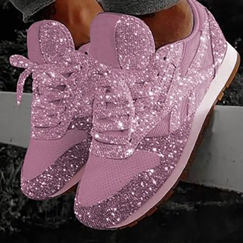 Novos Calçados Esportivos Mulheres Respirável Lace Up Running Strass Casual Sneakers Fábrica Atacado Walking Style Shoes