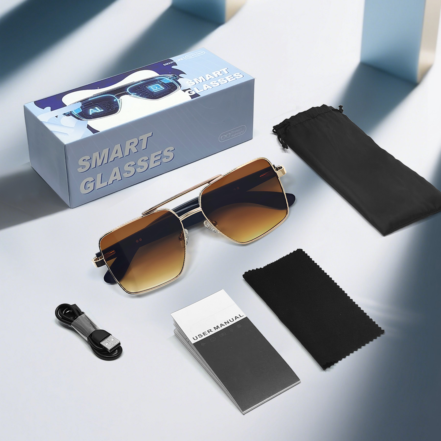 gold-rimmed tea-color lenses