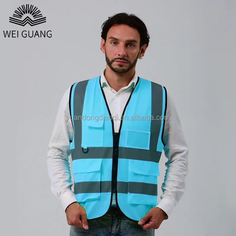 Chaleco reflectante de seguridad CE EN20471 de alta visibilidad, chaqueta práctica para trabajadores de la construcción de carreteras con logotipo personalizado