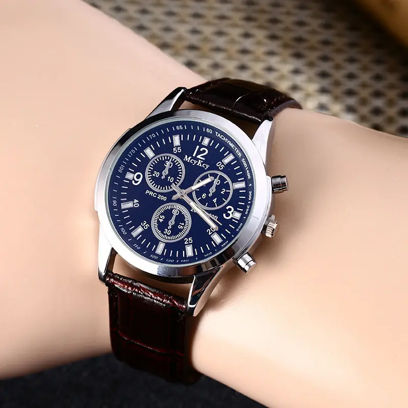 저렴한 가격 시계 남성 손목 가죽 패션 간단한 손목 시계 유리 라운드 믹스 스포츠 남성용 디지털 실리콘 시계