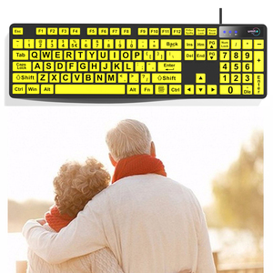 Teclado de ordenador de impresión grande con cable USB, Letra de impresión grande con teclas amarillas, Contraste alto, fácil de usar - Product Image 5