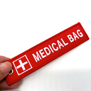 Nhà Máy Biểu Tượng Tùy Chỉnh Nhãn Hai Mặt Cá Nhân Văn Bản Và Thêu Vải Keychain Dệt Vá Keyring Thẻ - Product Image 4