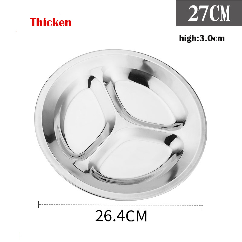 New Product Round Divided Plates 201 Stainless Steel Compartments Round 3 Compartments Fast Food Tray School Canteen Baby Plate