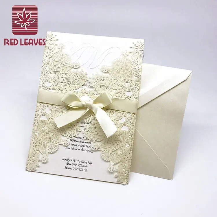 Cartões de convite de casamento, cartões vintage com corte a laser flor de renda para chuveiro de noiva, noivado, aniversário ou outras ideias de eventos