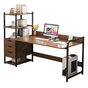 Modern Wooden and Metal <strong>Basics</strong> Corner Bookshelf Office <strong>Computer</strong> Study Studying Writing Table Desk With Storage Shelf Shelves - Product Image 1