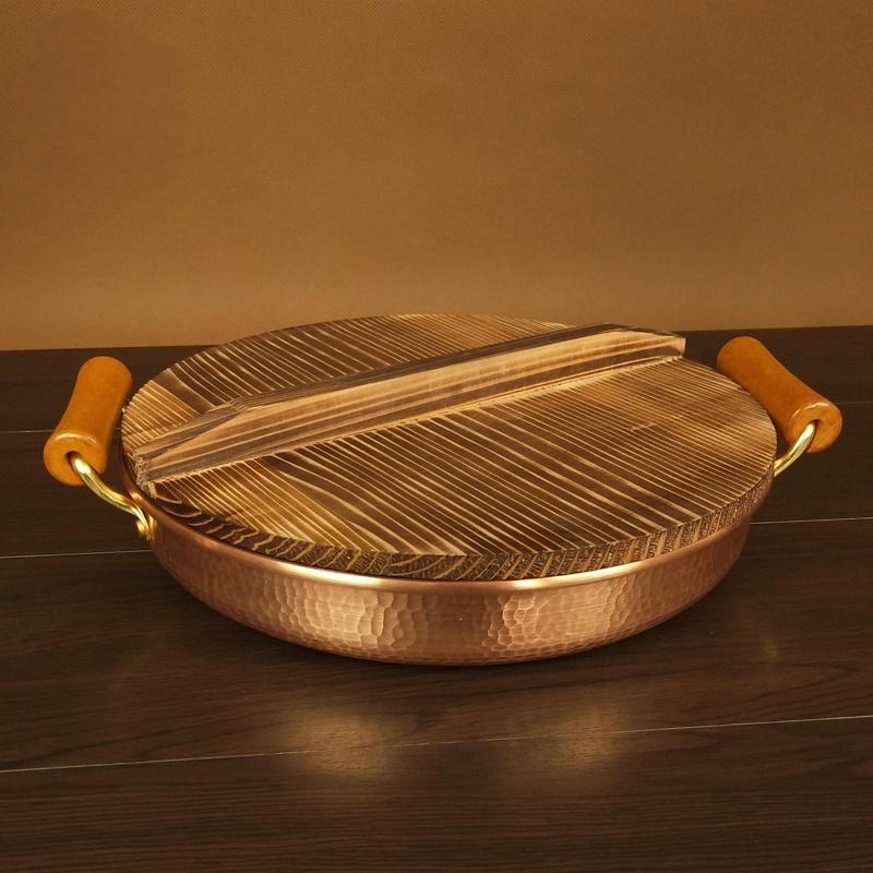 copper Barbecue pan with wooden cover-For Induction cooker