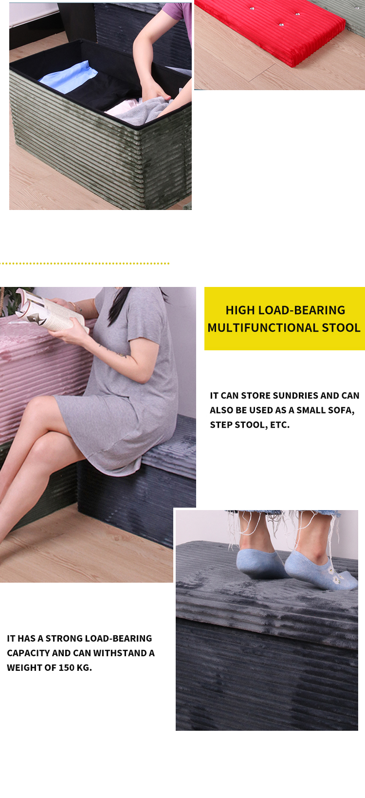 Factory Direct Modern Furniture Decorative Rhinestone Foldable Storage Stool Flannel Ottoman For Living Room