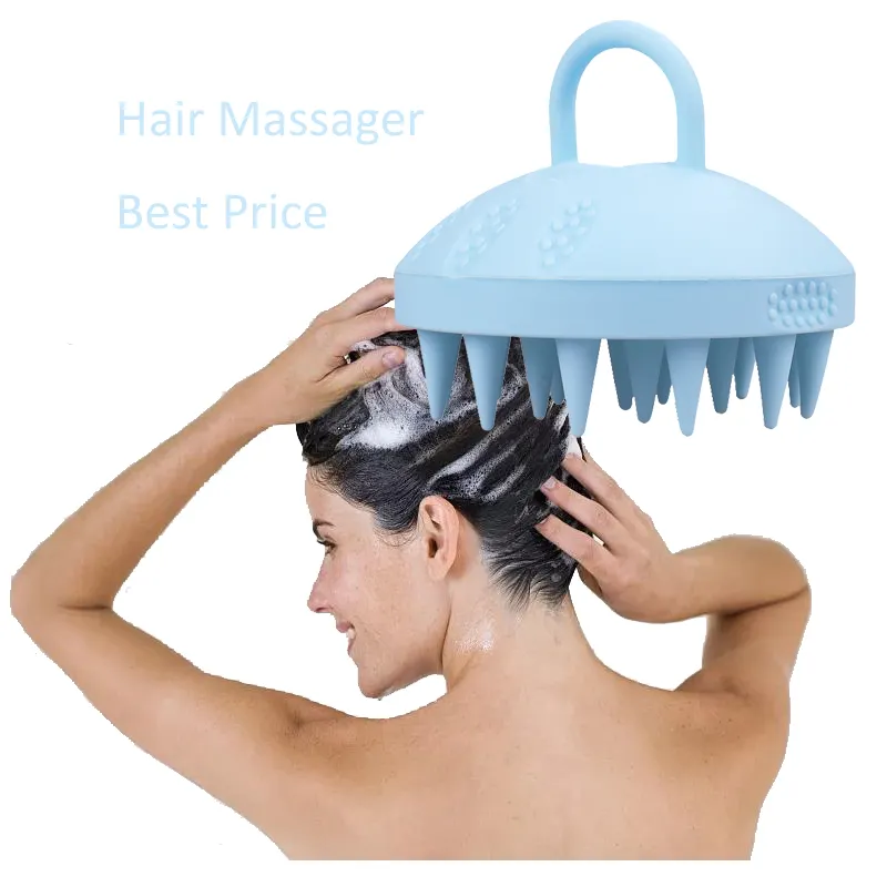 Fabricantes personalizados al por mayor de pelo cabeza cepillo de masaje del cuero cabelludo champú cepillo BPA libre para la limpieza profunda del cuero cabelludo en azul profundo