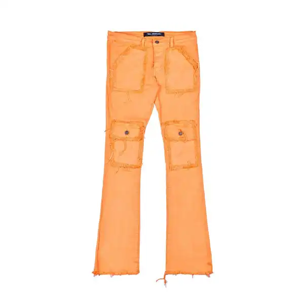 LILUO新デザインオレンジ無地メンズデニムジーンズスキニーマルチポケット高品質メンズワックスジーンズ