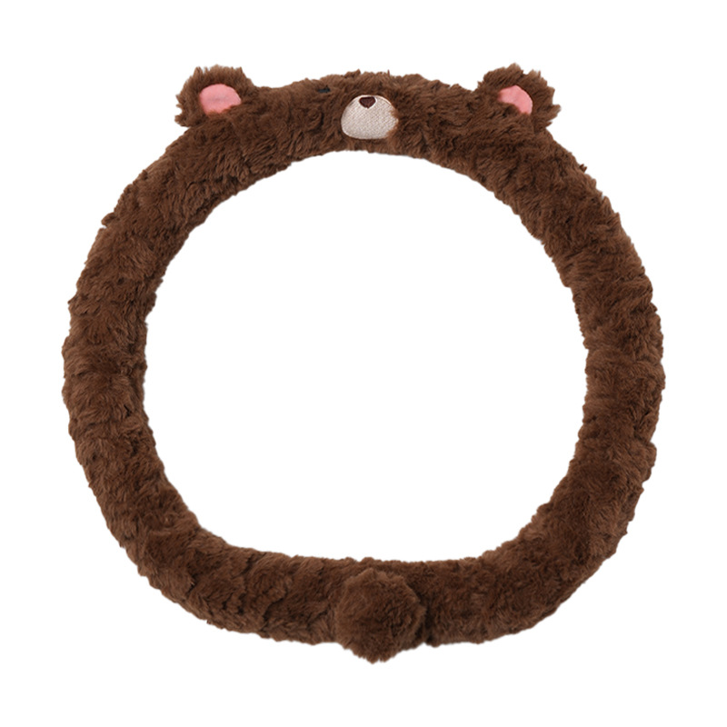 Couvre volant ours brossé en fourrure de lapin marron foncé 38d