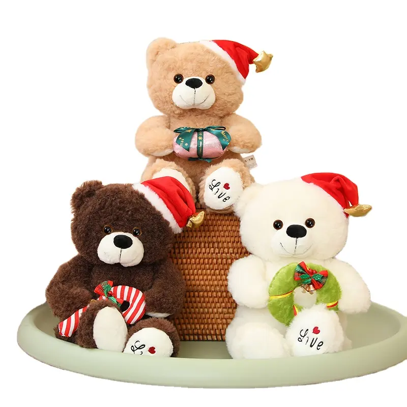 गर्म बिक्री क्रिसमस भरवां पशु टी भालू आलीशान खिलौना बच्चों के लिए उपहार क्रिसमस टोपी एनीमे आलीशान खिलौने के साथ प्यारा भालू