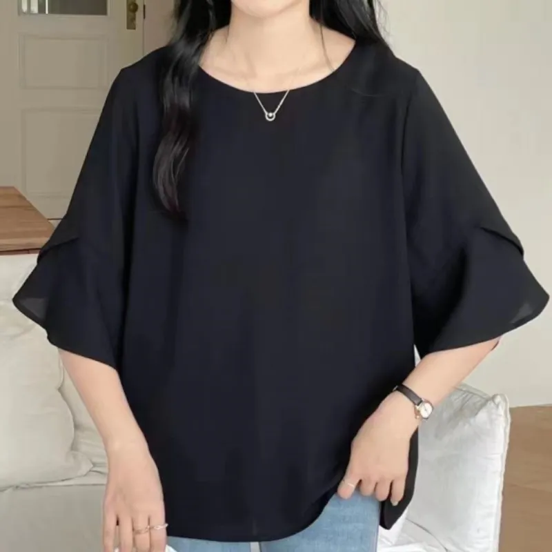 Verão Novo Estilo Japonês Em Torno Do Pescoço Casual Loose Flare Manga Blusas de Moda Camisa Feminina 2023