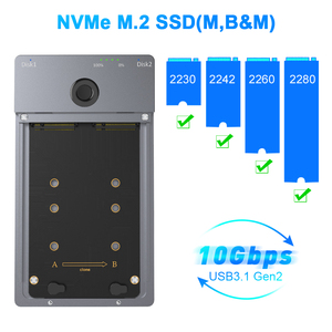 双托架2TB固态硬盘2.5英寸硬盘机箱全铝USB 3.1第二代C M.2 NVMe硬盘机箱磁盘外壳 - Product Image 2