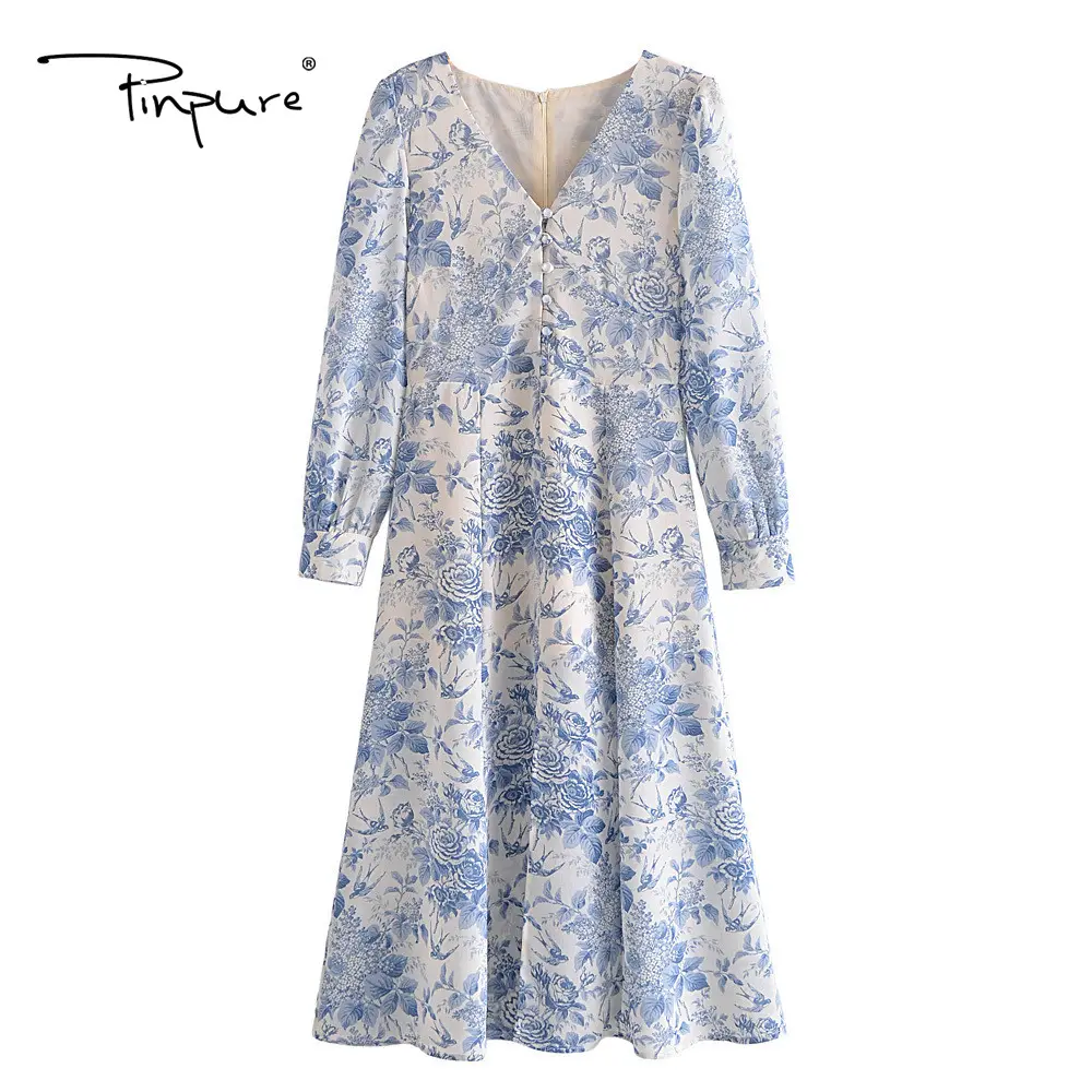 r40112s women's floral print front button one piece sexy split long-sleeved dress