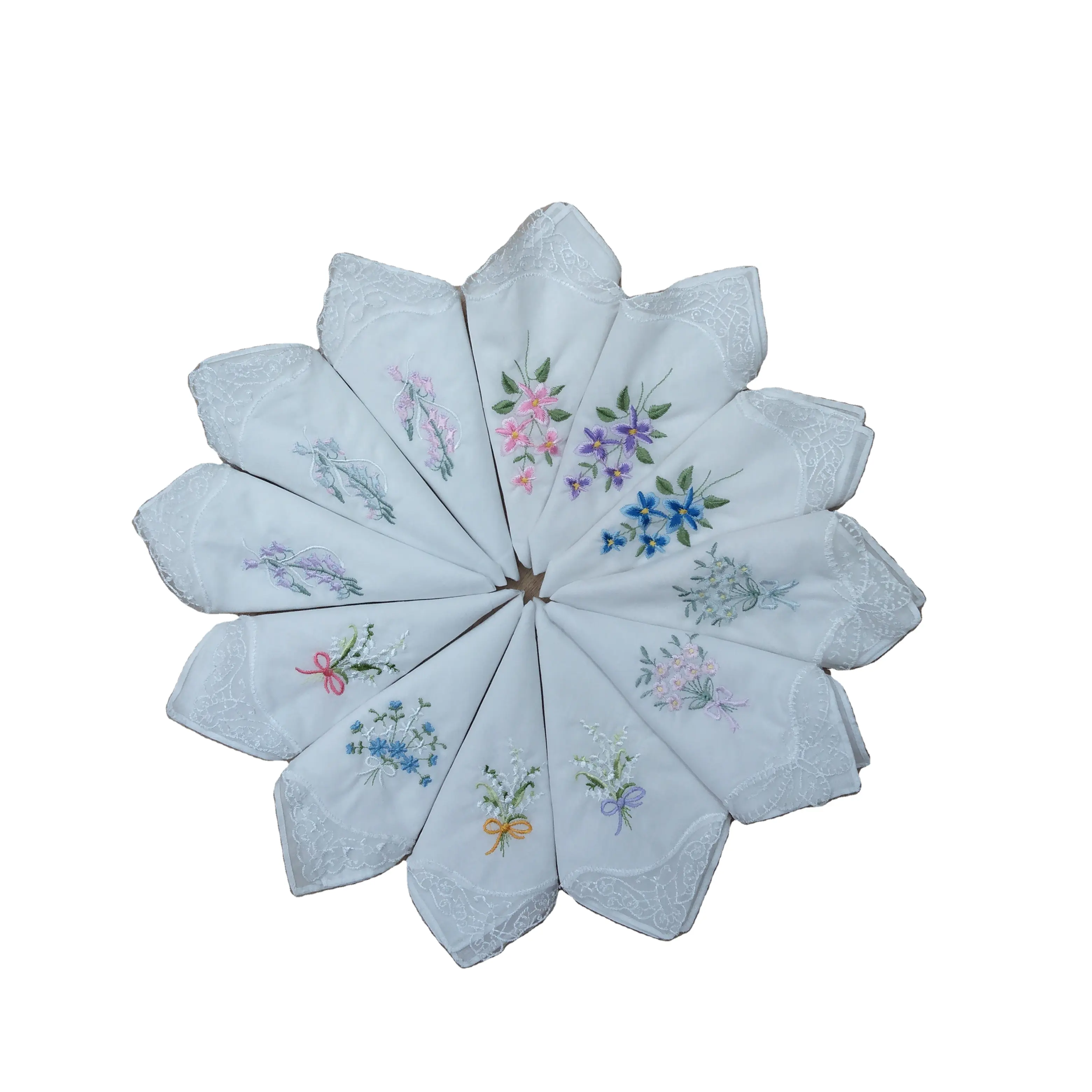 Ready to ShipIn StockFast DispatchHot Selling Custom Design 100% Cotton Handkerchief Flower Design Handkerchief For Wedding