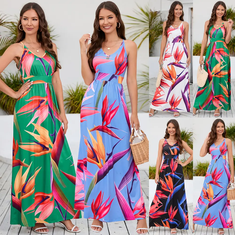 Hawaii Phong Cách Bãi Biển Mặc Phụ Nữ Ăn Mặc Tùy Chỉnh Mô Hình Mềm Flowy Mùa Hè Phụ Nữ Maxi Dresses