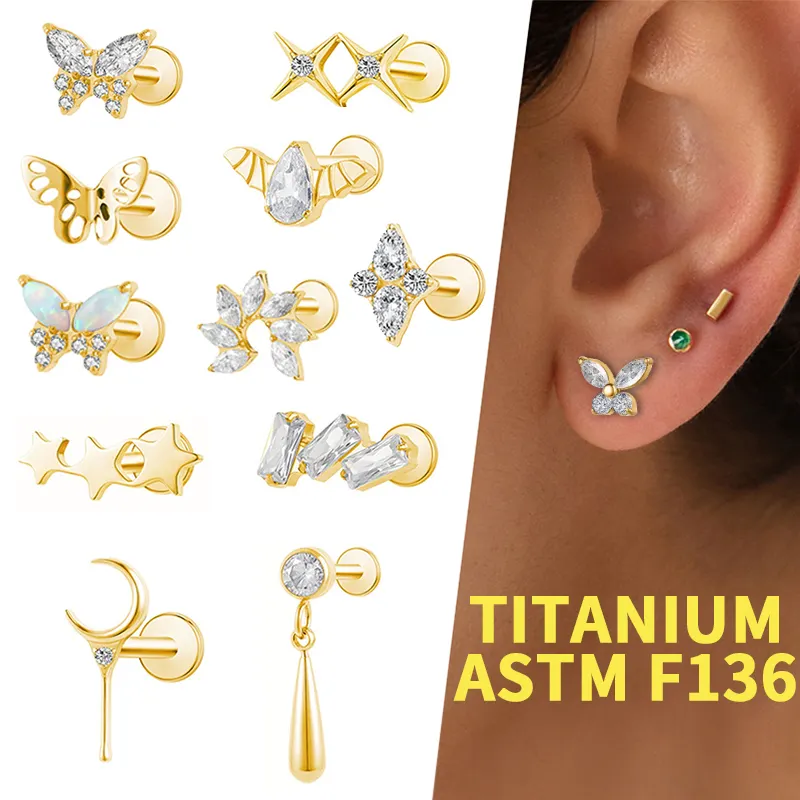 Lüks G23 F136 titanyum Tragus sarmal Piercing altın gümüş kaplama kulak Labret Piercing takı