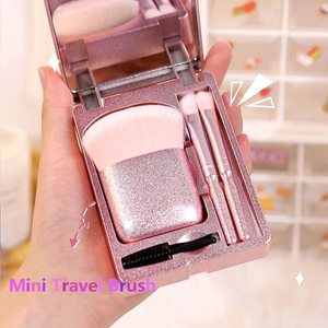 Makyaj fırçalar ayna seti ile 4 in 1 Mini kozmetik fırça kiti fondöten fırça makyaj aracı - Product Image 5