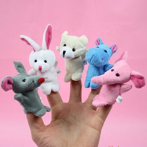 Lovely Cartoon Double Player Plush Animal <strong>Bear</strong> Mouse Frog Rabbit and <strong>Panda</strong> Kid's Teaching Finger Puppet Toy Doll Set with Feet - Product Image 2