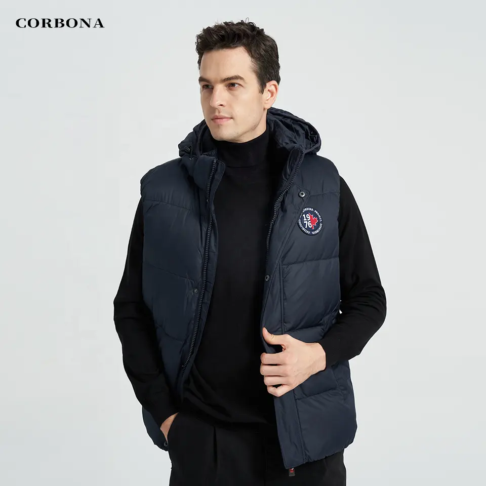 CORBONA gilet invernale senza maniche Oversize cappotto uomo con cappuccio autunno caldo giacca di peluche cotone imbottito lungo di marca maschile