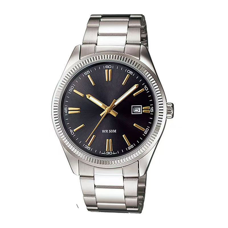 Boîtier argent M1302 - cadran noir - aiguilles dorées