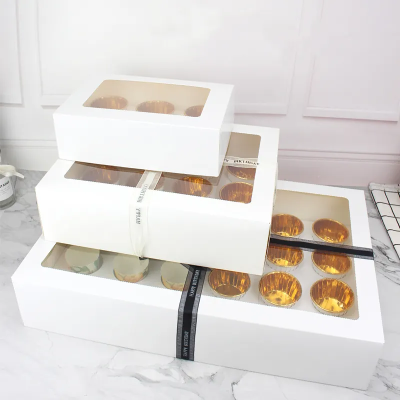 Cup Cake Packaging Box 6 Cupcake Boxes Transparent Custom Paper Food Opp Bag PET Tall Transparent Cake Box Packing Recyclable YW