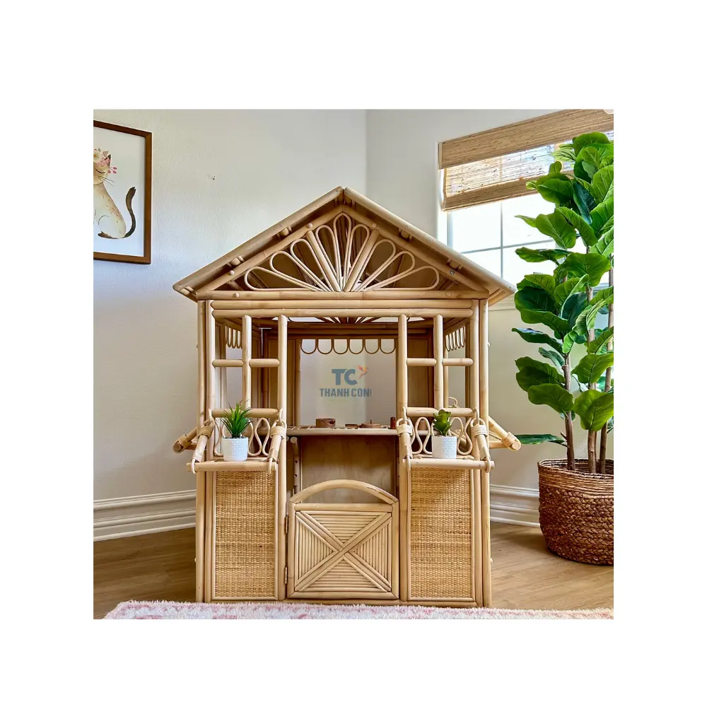 Casa de bonecas em rattan artesanal de alta qualidade, novos estilos, casa pequena em miniatura para bonecas, brinquedos infantis, bebês e crianças