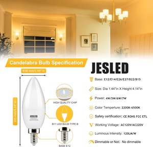 JEDLED E12 LED Candelabra Light <strong>Bulbs</strong> 60 Watt Equivalent 3000K Warm White Chandelier <strong>Type</strong> <strong>B</strong> Light <strong>Bulb</strong> for Ceiling Fan 5W6W ETL - Product Image 2