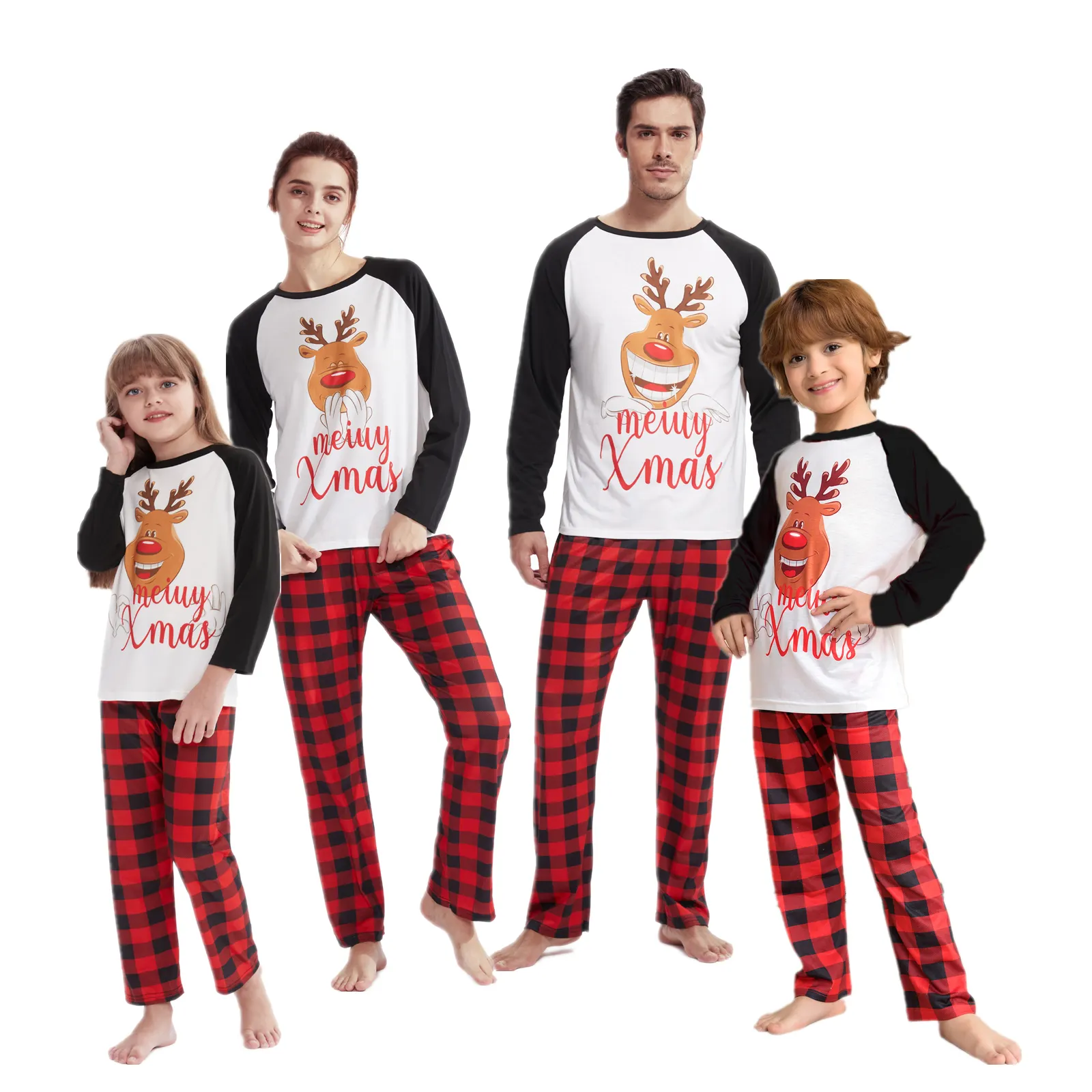 2023 Venta al por mayor Pijamas de Navidad Familia a juego Pantalones de manga larga con estampado de Año Nuevo para mujeres y hombres