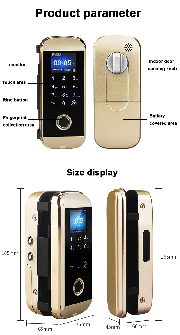 Smart glass door fingerprint lock password APP digital data entry from home lock 2022 digital lock guangdong candado inteligente