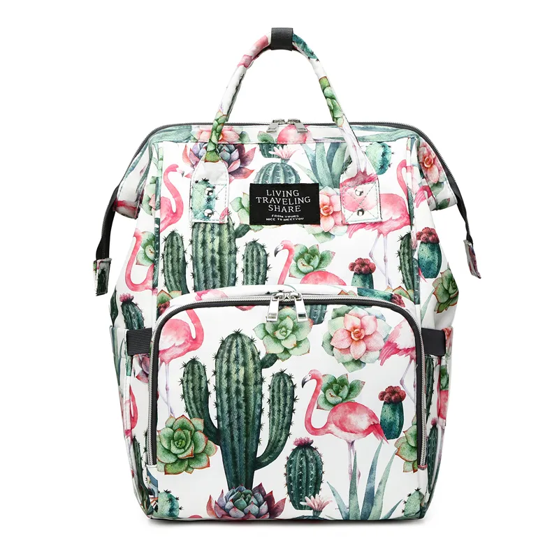 Bolsa de pañales con estampado completo a la moda al por mayor, mochila para mamá, bolsa de pañales multifuncional plegable para bebé