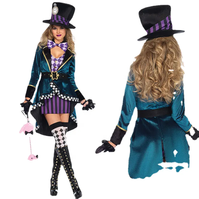 Disfraz de Sombrerero Loco con Sombrero para Mujer, Mago Alice, Halloween