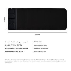 携帯電話とイヤホン用の多機能カーチャージャー15Wワイヤレス充電マウスパッド特大ラバーデスクマット付き - Product Image 2