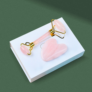 Custom Logo Rose Quartz Facial <strong>Jade</strong> Roller Guasha Kit Anti-aging Tool Crystal Stone Face Roller and Gua Sha Massage Set - Product Image 3