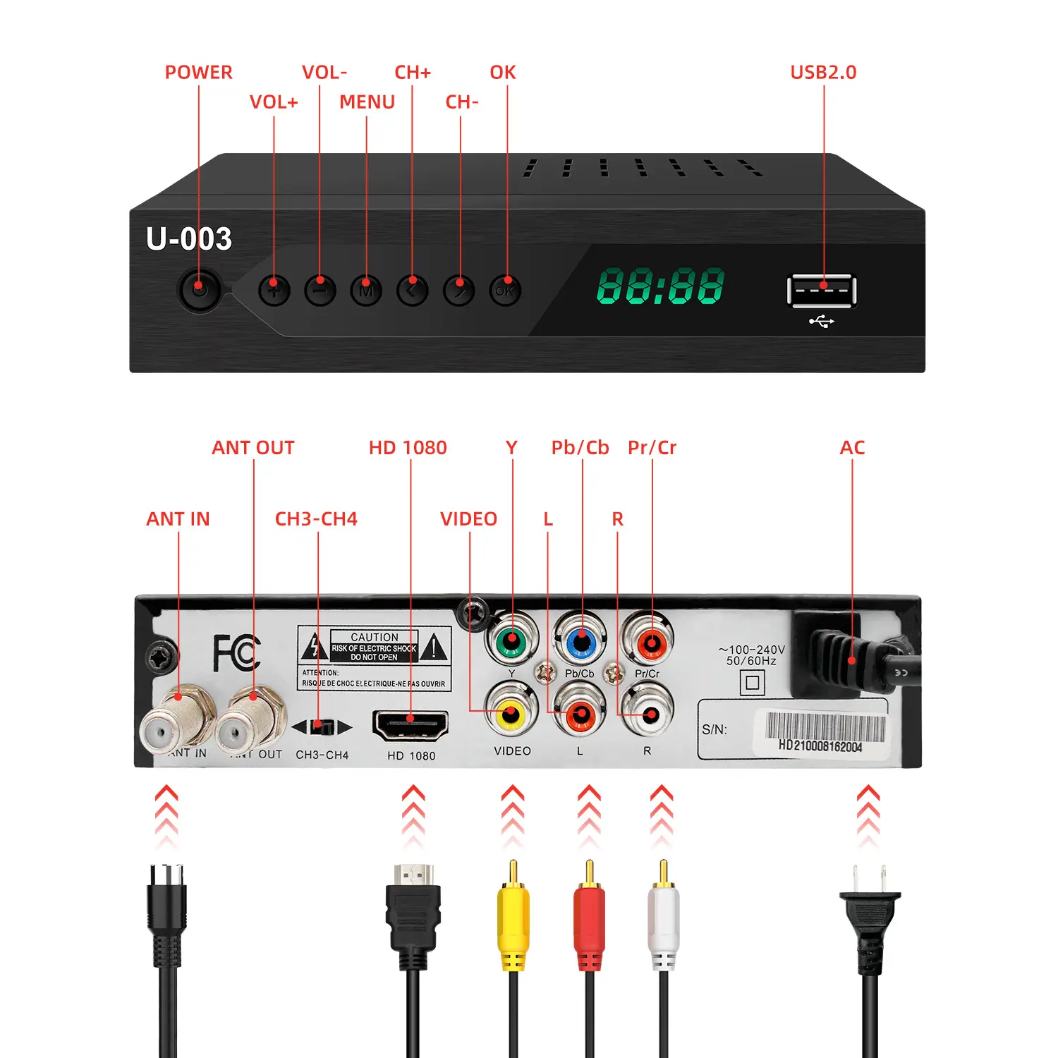 Chất lượng cao ATSC u003 TV Receiver kỹ thuật số TV Box Set-Top Box Receiver DVD Bộ giải mã