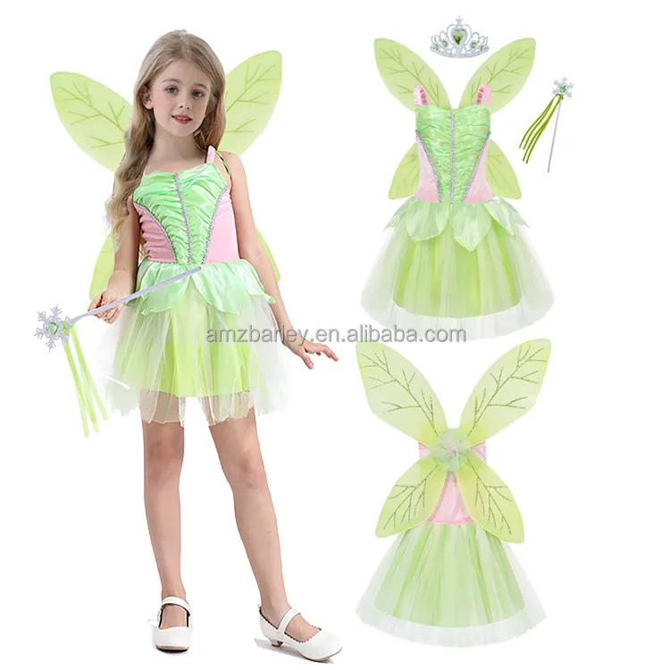 Neuankömmling Kinder TV-Film Tinkerbell Cosplay Kostüm mit Flügel Kinder Mädchen Tinkerbell Party Kostüm Prinzessin Kleid